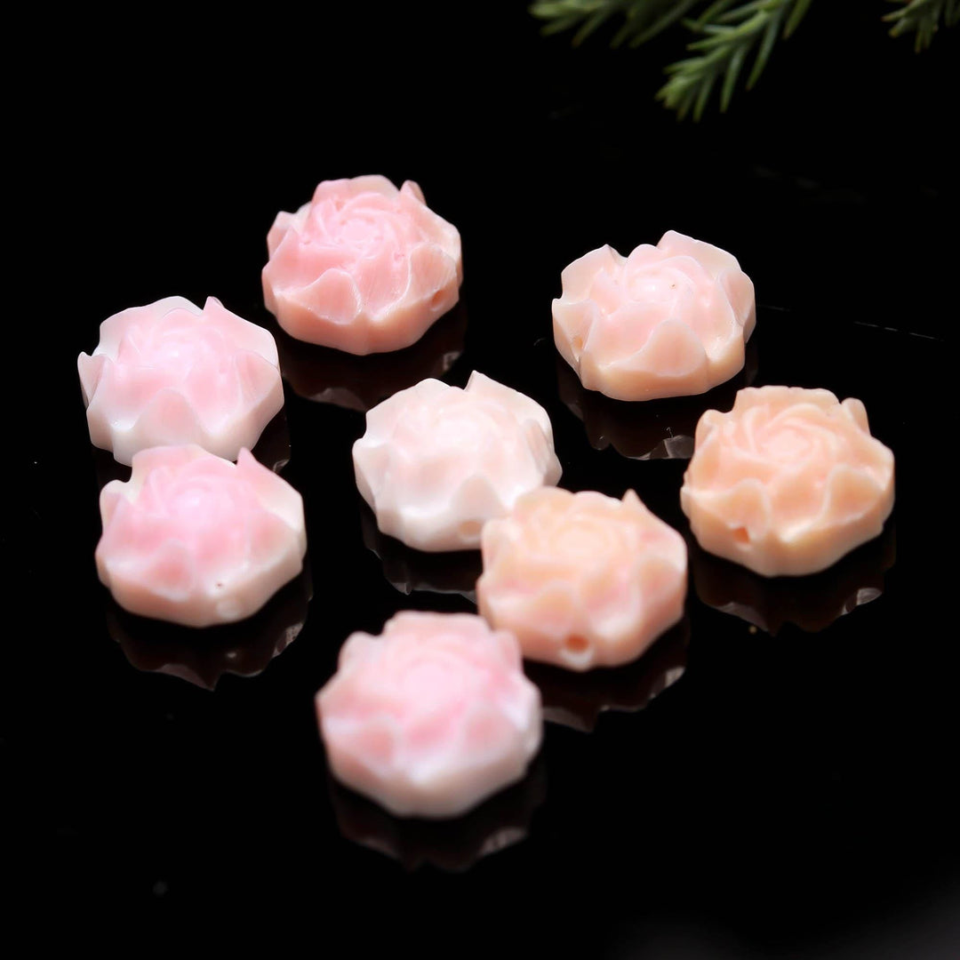 Pink Mother of Pearl Rose Shape Flower Beads, Mop Carved Rose Flower Beads for Jewelry Making, Top to Bottom Drill, 11 MM, Both Side Carved
