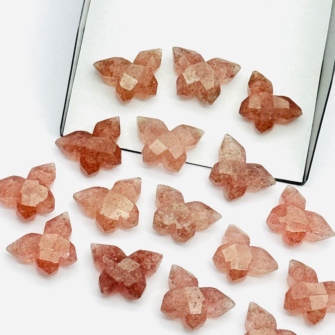2,3,4,5 pcs Strawberry Quartz Butterfly Shape Beads, Handmade Butterfly Shape Carving Beads, Fancy Faceted Briolettes Charms Beads 14x10 MM
