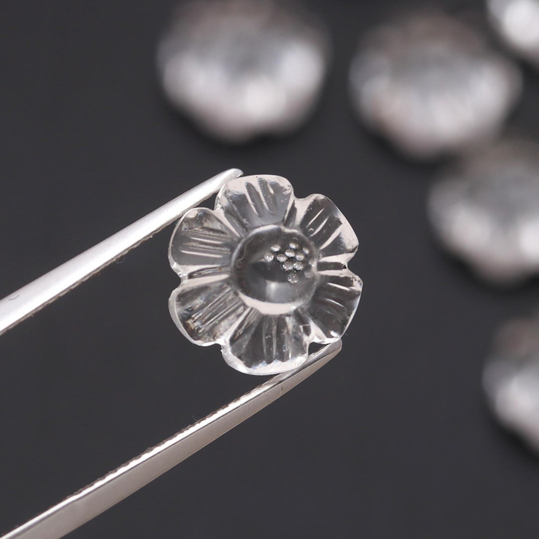 Natural Crystal Quartz Flower Shape Beads, AAA Clear Quartz Flower Gemstone For Jewelry Making, Earrings Makine Charms, Flat Back, 12 MM