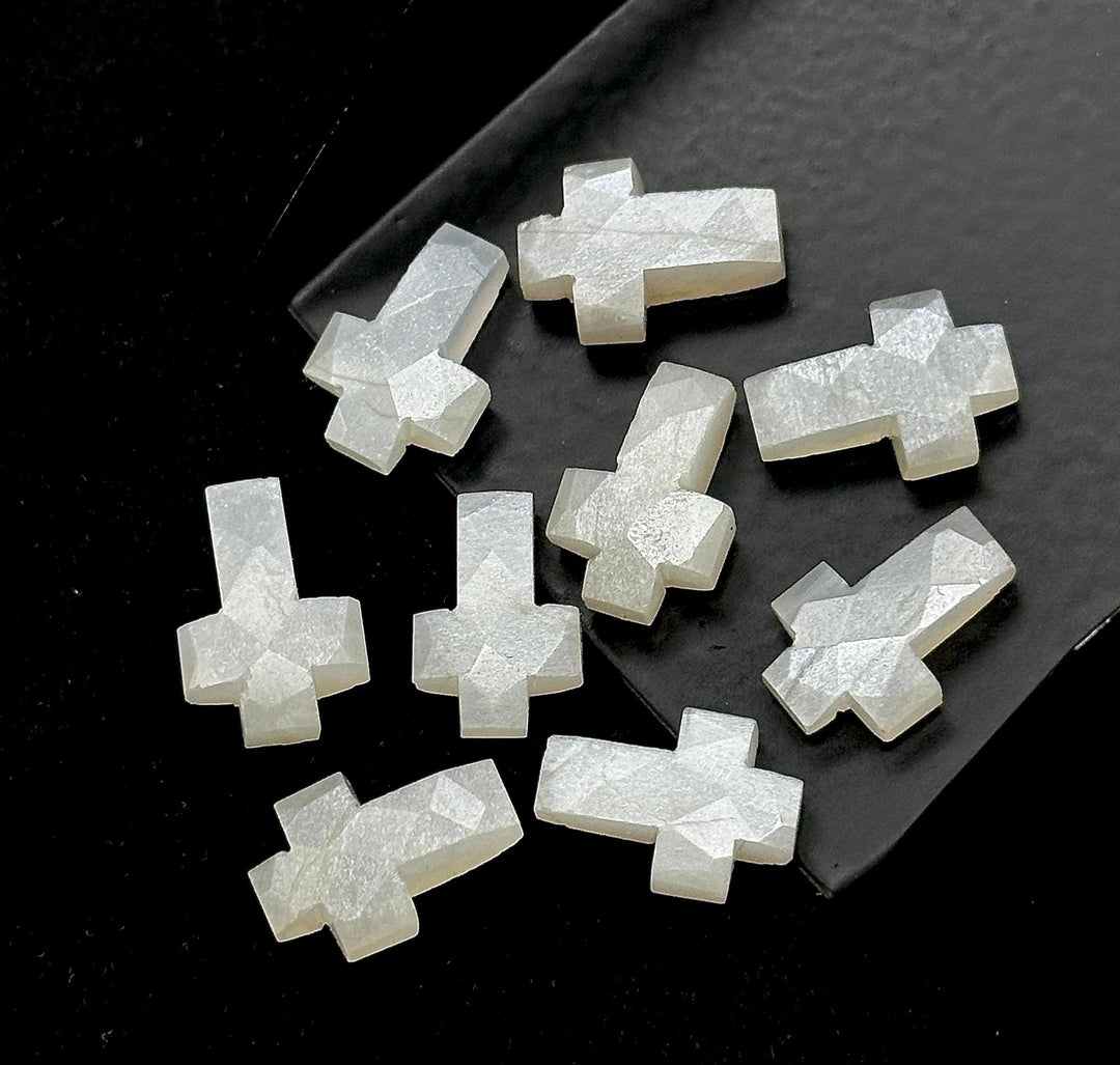 Natural White Moonstone Cross Shape Briolettes, AAA Moonstone Gemstone Beads, Holy Cross Charm for Jewelry, 15 MM Jesus Lord Spiritual Beads