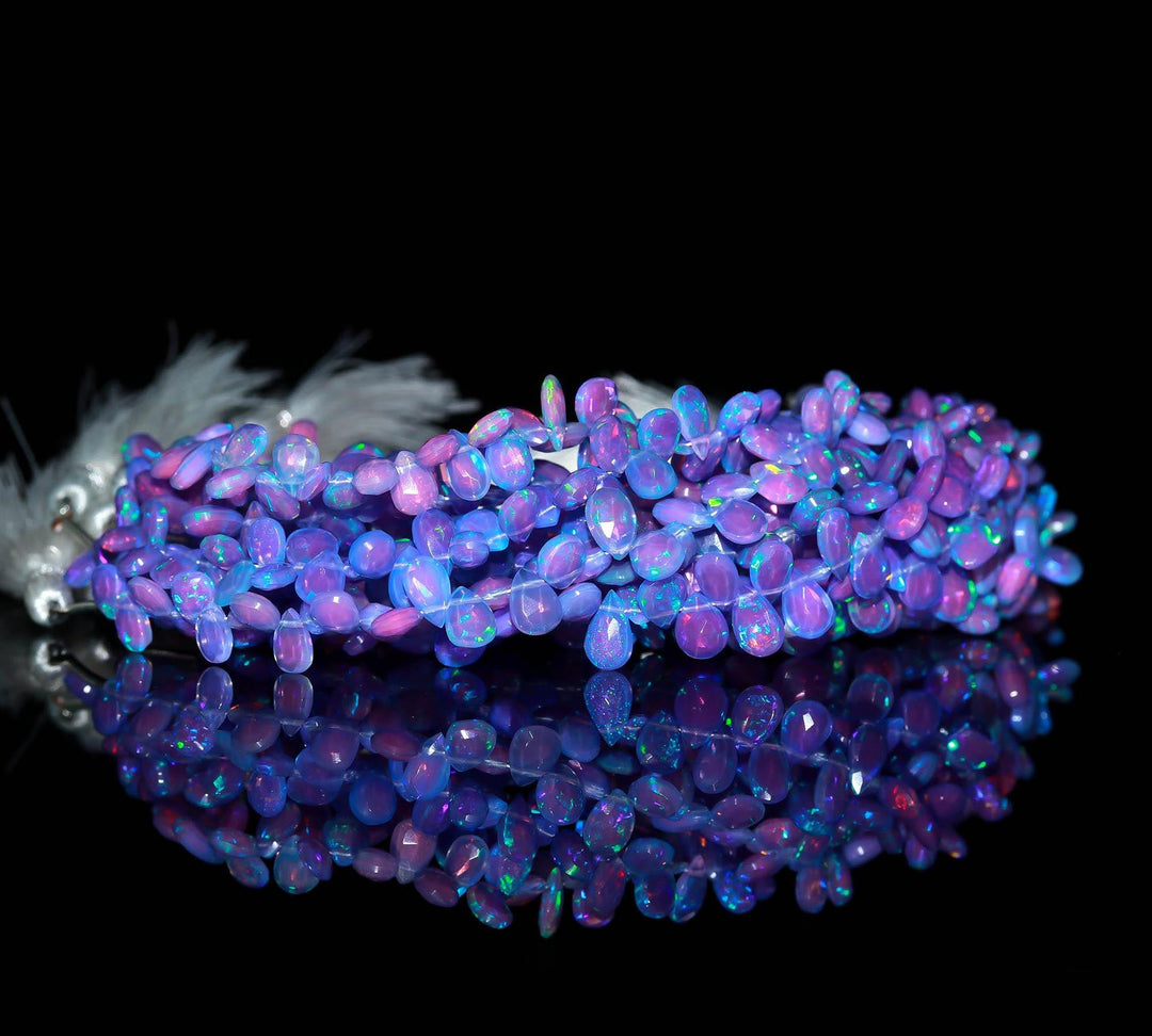 Purple Ethiopian Opal Pear Shape Beads, AAA Fire Ethiopian Opal Faceted Pear Beads, Purple Opal Gemstone Beads, 7-9 MM Jewelry Beads