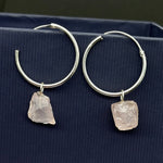 Load image into Gallery viewer, Natural Rough Rose Quartz Hoop Earings, Rose Quartz Dangle &amp; Hoop Earrings For Girls, Gemstone Earrings, Large Hoop Earrings For Gift