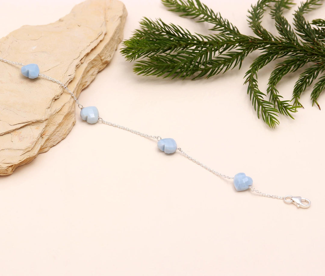 AAA Blue Opal Heart Bracelet, Natural Opal Faceted Heart Beads Bracelet, 925 Silver Bracelet, Handmade Jewelry, Girls Gifts Chain Bracelet