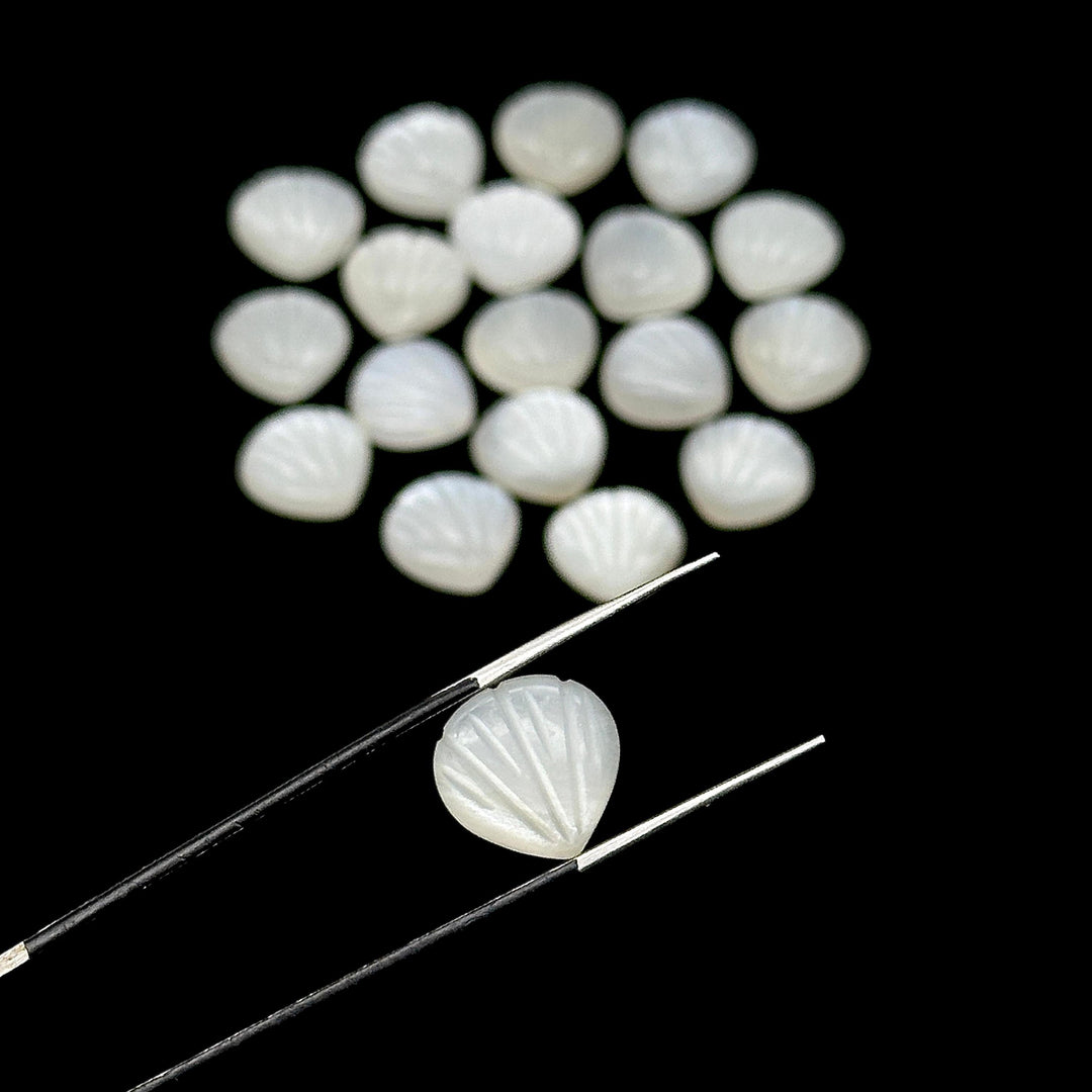 White Moonstone Shell Shape Beads, Natural Moonstone Shell Briolette's, Shell Carving Gemstones For Jewelry 12 mm, Sea Shell Beach Beads