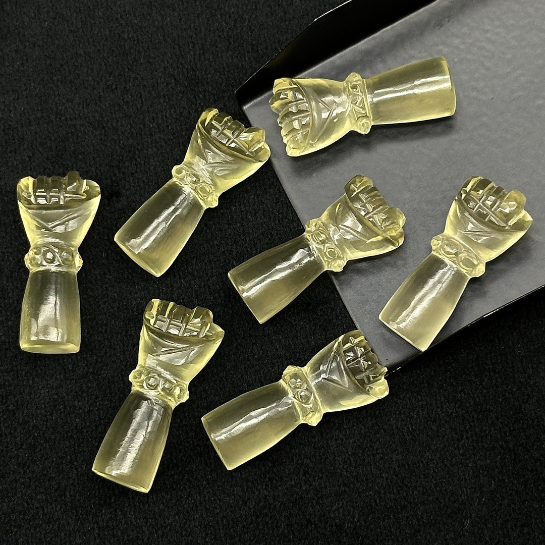 Natural Lemon Quartz Hand Shape Carving, Lemon Quartz Punch Shape Stone, 27 MM Loose Hand Fist Charm For Jewelry Making, Hamsa Charms
