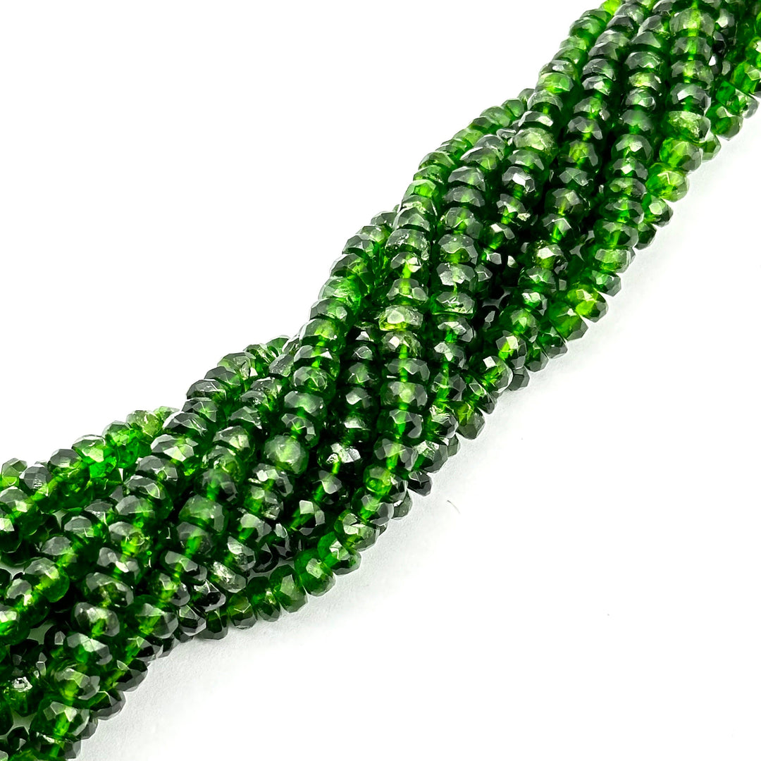 Chrome Diopside Faceted Rondelle Beads: Natural Green Gemstone, 3-4mm approx