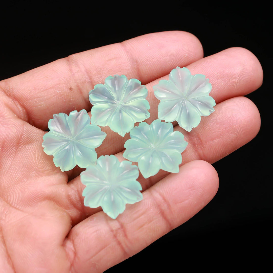 Amazing Aqua Chalcedony Flower Shape Gemstone, Flower Shape Carving, Hand Carved Flower, 18 MM, Floral Carved Beads for Jewelry