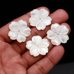 Load image into Gallery viewer, 1 Pc White Pearl Flower Shape Carved Beads, Natural Mother of Pearl Flower Shape Gemstone, Carved Flowers Beads, 23 MM, Center Drill