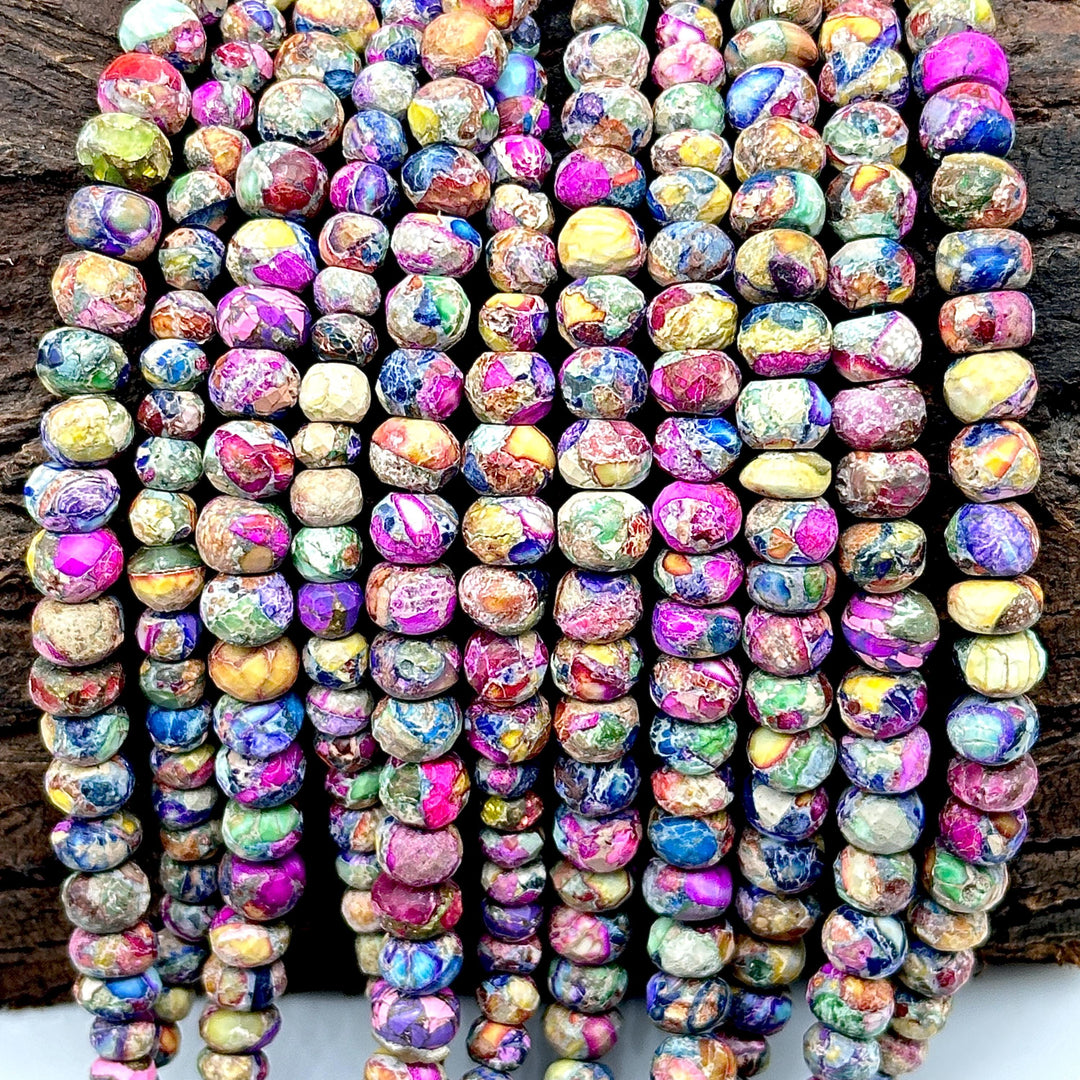 Amazing Colorful Turquoise Beads, Rainbow Turquoise Faceted Rondelle Beads, 8-10 mm, 4 Inch, Wholesale Jewelry Making Beads, AAA Turquoise