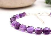 Natural Amethyst Tumble Beads Bracelet, Purple Amethyst Smooth Nuggets Shape Beads Bracelet, February Birthstone Jewelry Gifts, 8 MM