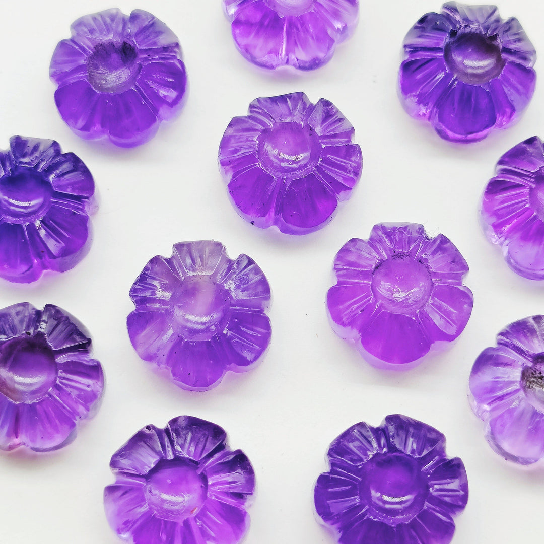 1,2,3,4,5 pcs 100% Natural Amethyst Flower Shape Carved Gemstone, Flower Shape Carving, Carved Gemstone For Jewellery 12 mm