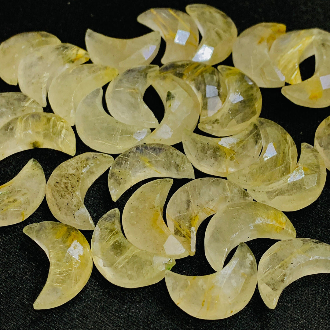 Natural Golden Rutile Faceted Carved Moon Shape Briolette's, AAA Golden Rutile Crescent Moon Shape Beads for Jewelry Making, 17 MM