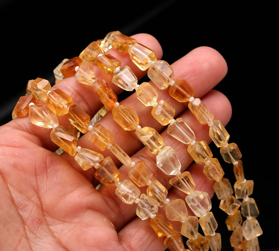 Citrine Tumble Shape Beads, Natural AAA Citrine Nuggets Shape Faceted Beads, Fancy Jewelry Making Beads, 6X8 - 7X9 MM, 8" Strand