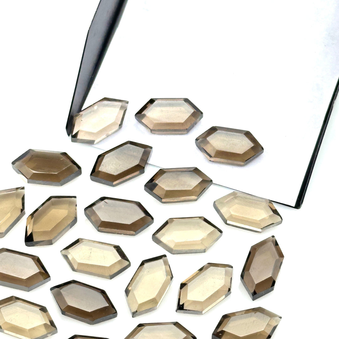 Natural Smokey Quartz Hexagon Beads, New Fancy Shape Charms For Jewelry, 7X14 Geometrical Shape Gemstone Beads, Wholesale Carving Beads