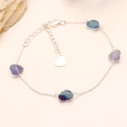 AAA Multi Fluorite Heart Bracelet, Fluorite Beads Jewelry, 925 Silver Bracelet, Handmade Jewelry, Birthday Gift for Her, Chain Bracelet