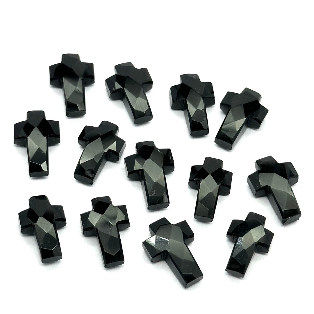 1,2,3,4,5 pcs Natural Black Onyx Cross Shape Gemstone Beads, Faceted Cross Shape Carving Beads, 15X10 MM Cross Shape Charms, Energy Beads