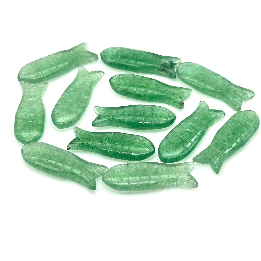 Green Strawberry Carved Fish, Green Quartz Fish Shape Carving, 10X30MM Loose Gemstone Fishes Charm, Reiki Healing Crystal Gifts