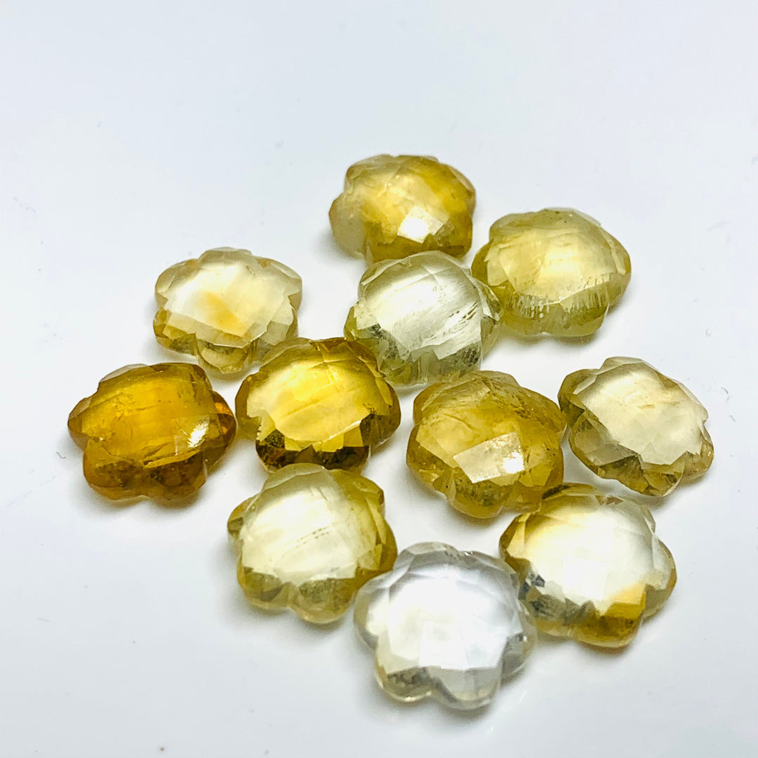 2,3,4,5 Pcs Natural Citrine Hand Carved Flower Shape, Carved Flower Shape Gemstone For Jewellery, Flower Shape Gemstone, 10 mm