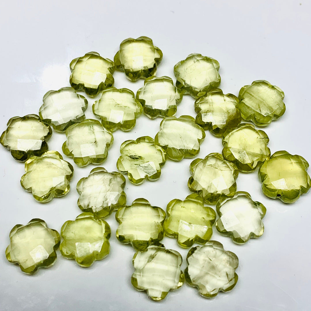 2,3,4,5 Pcs Natural Lemon Quartz Hand Carved Flower Shape, Carved Flower Shape Gemstone For Jewellery, Flower Shape Gemstone, 10 mm