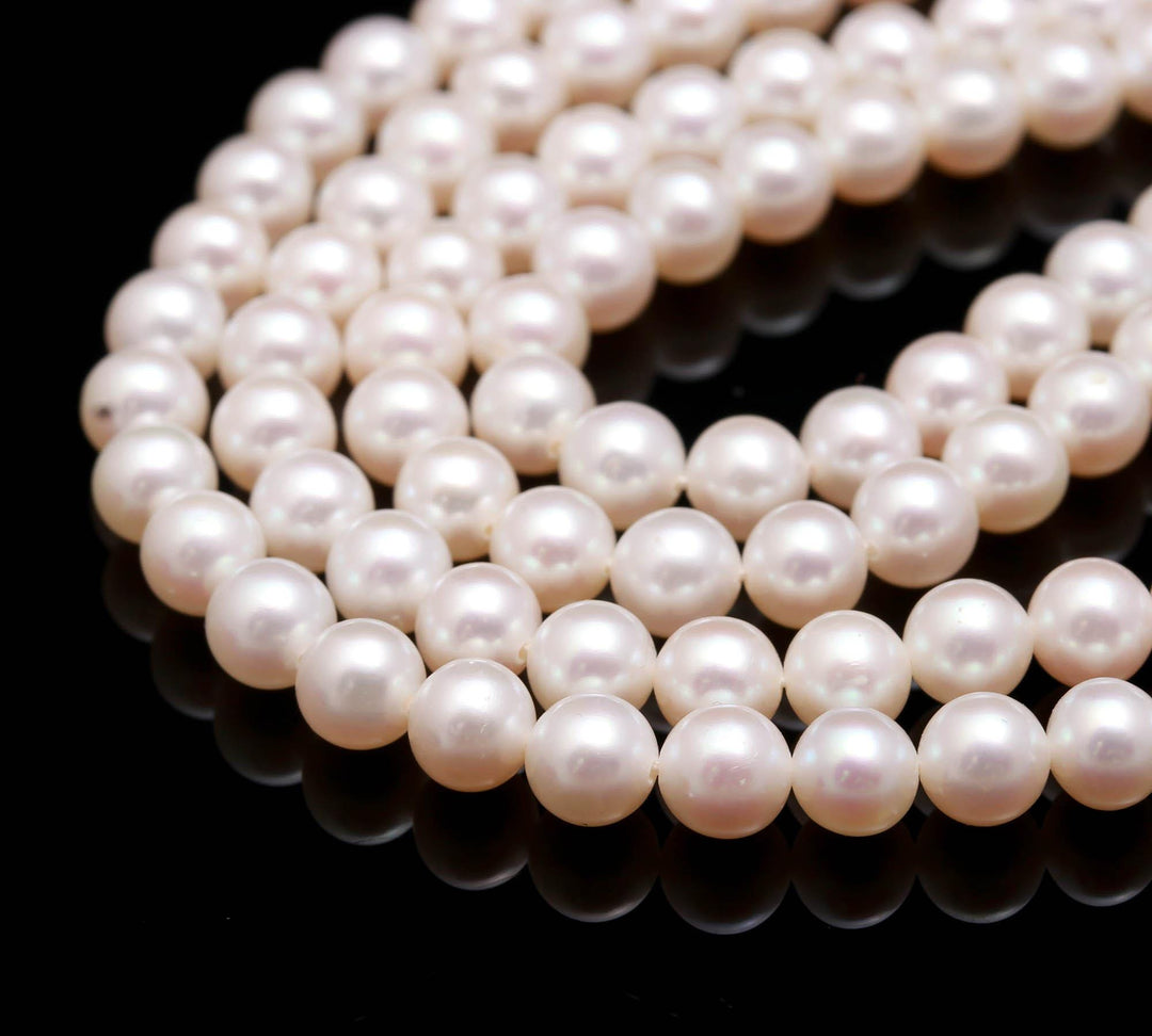 Natural White Pearls Plain Round Beads, High Luster Pearl for Necklace Making, 6 MM Pearls, 5 Inch Strand, Wholesale Beads