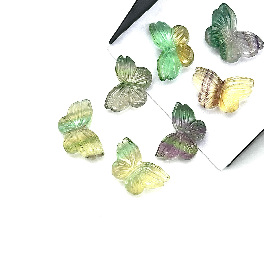 Carved Rainbow Fluorite Butterfly Shape Stones, Multi Fluorite Summer Butterfly Beads, Gemstone Charms Beads for Jewelry Making, 11X18 MM