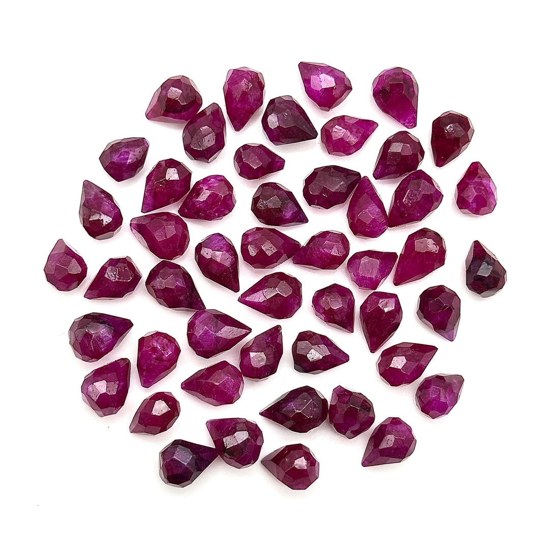 Faceted Ruby Corundum Drop Shape Beads, AAA Red Ruby Teardrop Beads, Hand Carved Gemstone Beads, 6X8 - 7X9 MM, Earring Making Red Dyed Beads