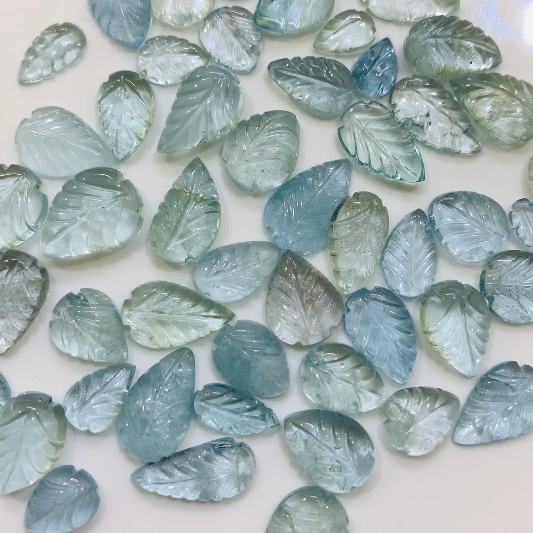 Gorgeous AAA Quality Natural Aquamarine Leaf Shape Carved Loose Gemstone, Leaf Carving For Jewellery 9-12 mm