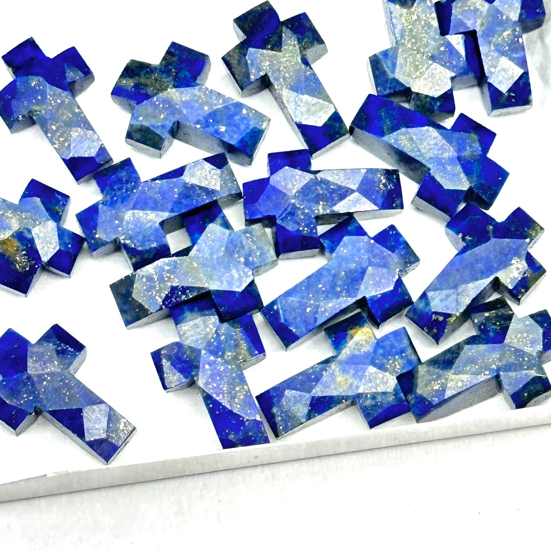 Lapis Lazuli Cross Shape Gemstone Beads, Faceted Cross Carving Beads, Healing Gemstone Beads, Holy Cross Loose Beads, Power Beads 15X10 MM