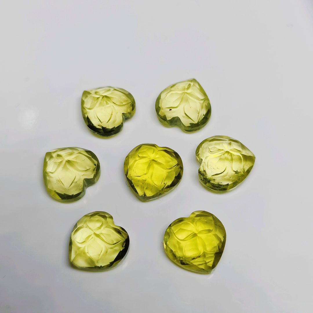 2,6,7,8,9,10 Pcs Natural Lemon Quartz Heart Shape Carving, Hand Carved Gemstone, Heart Shape Gemstone, Carved Gemstone, 10 mm