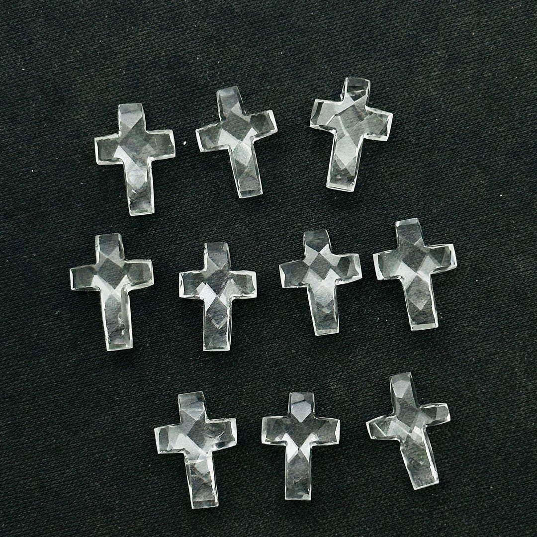 Natural Crystal Quartz Cross Shape Gemstone Beads, Faceted Cross Shape Charm Beads For Jewelry, Holy and Spiritual Cross Beads 15X10 MM