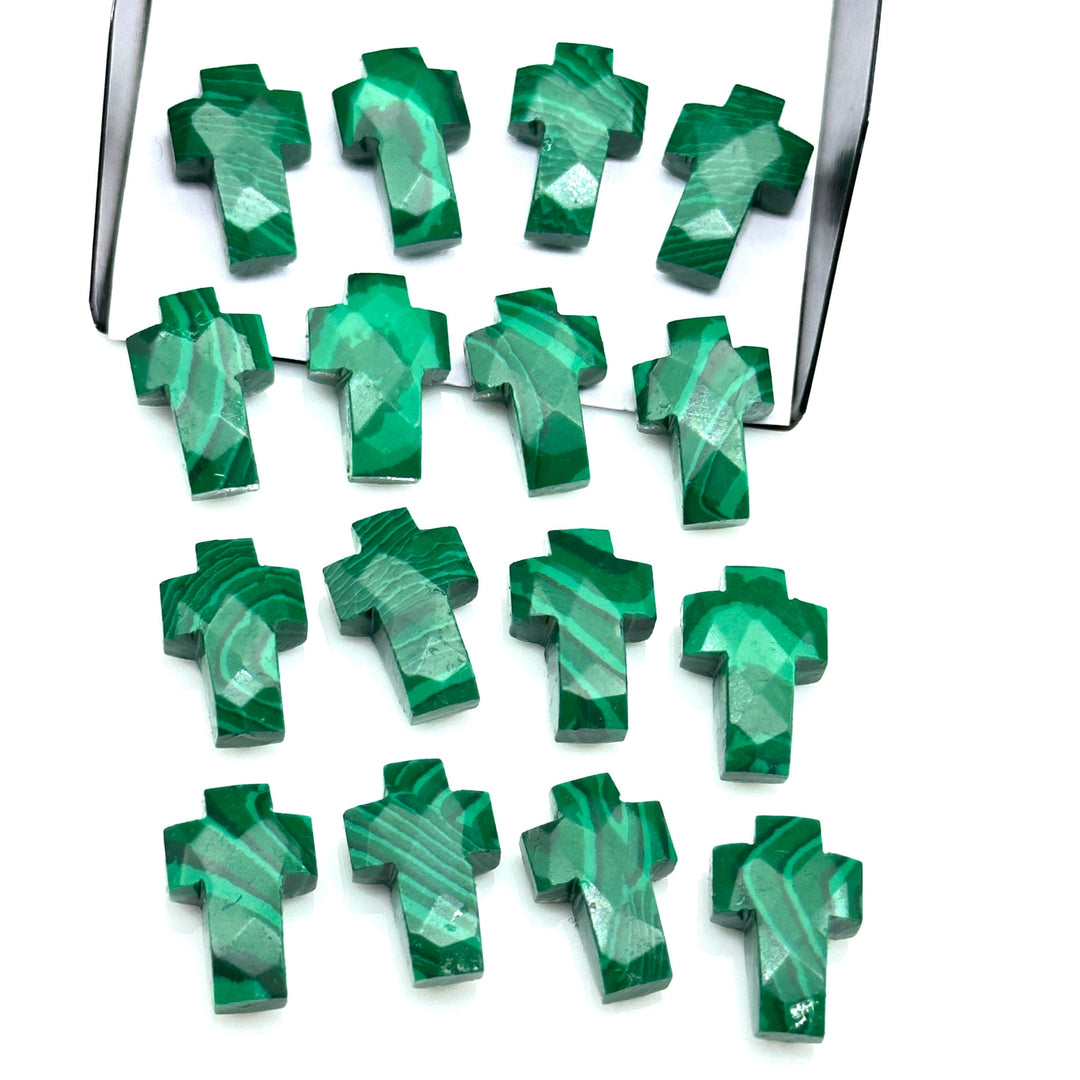 Natural Malachite Cross Shape Beads ~ Malachite Carvig Gemstone Beads ~ Faceted Malachite Beads ~ 15 MM Cross Charm Beads ~ Holy Cross Beads