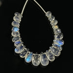 Load image into Gallery viewer, AAA Quality Flashy Rainbow Moonstone Smooth Pear Beads, 4 inch strand, Natural Blue Flash Rainbow Moonstone Pear Beads, 4X6 - 8X10 MM