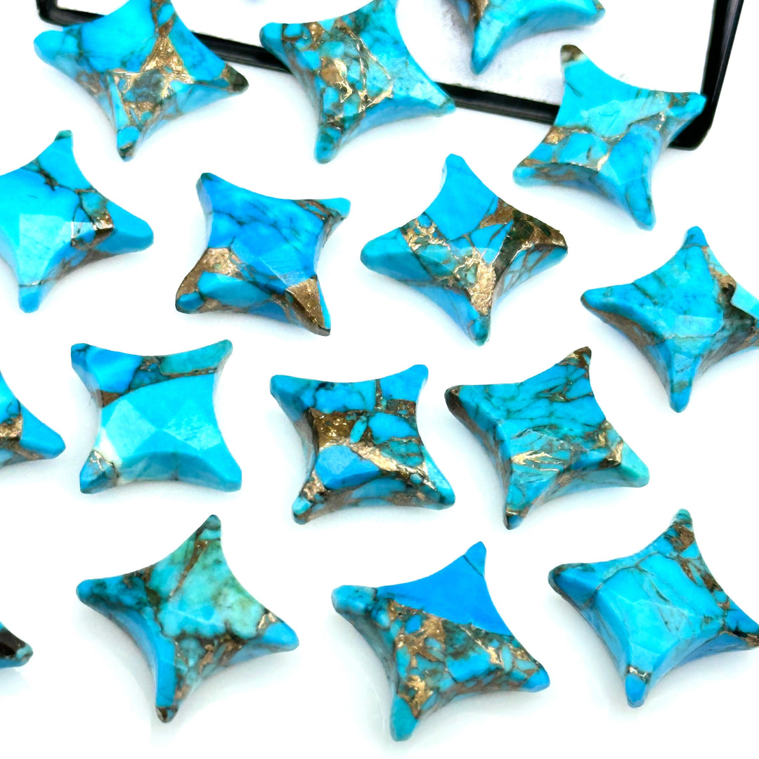 Natural Copper Turquoise Ninja Star Shape Carving Beads, Fancy Star Shape Gemstone Beads, 11X15 MM Jewelry Making Star Shape Briolette Beads