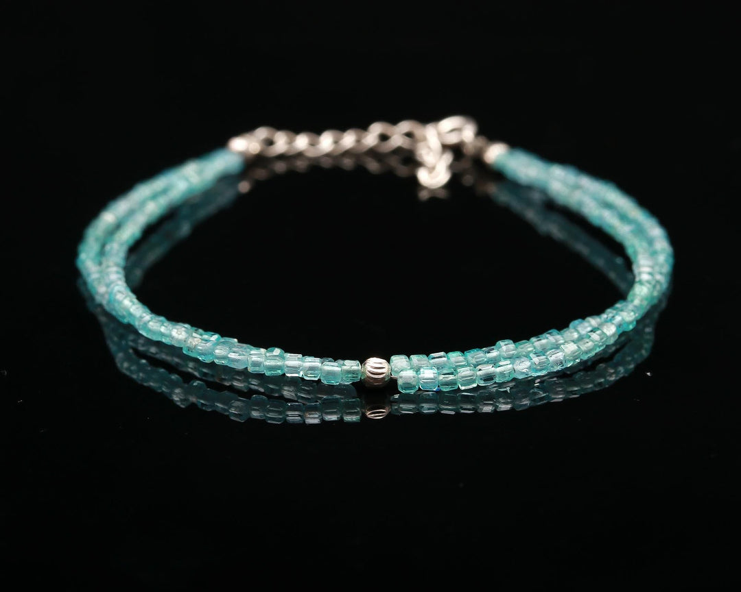 Pretty Sky Apatite Box Beads Bracelet, Handmade Faceted 2 MM Beads Bracelet, Bridesmaid Gift, Everyday Jewelry, Bracelet Gift for Her