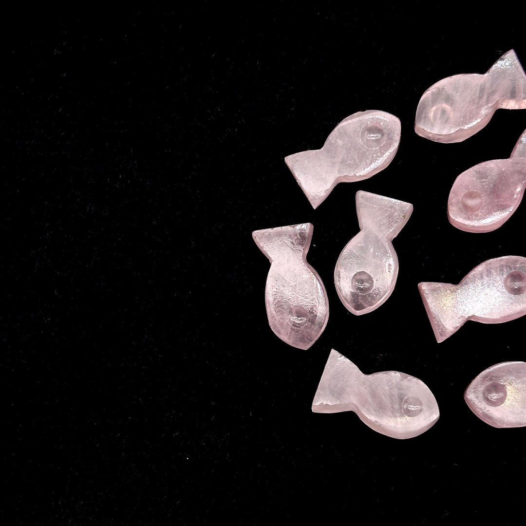 Natural Rose Quartz Fish Charm Beads, Fancy Fish Shape Carved Gemstone, 7X14 MM, Goddess Power Stone Carving, Jewelry Making Diy Beads