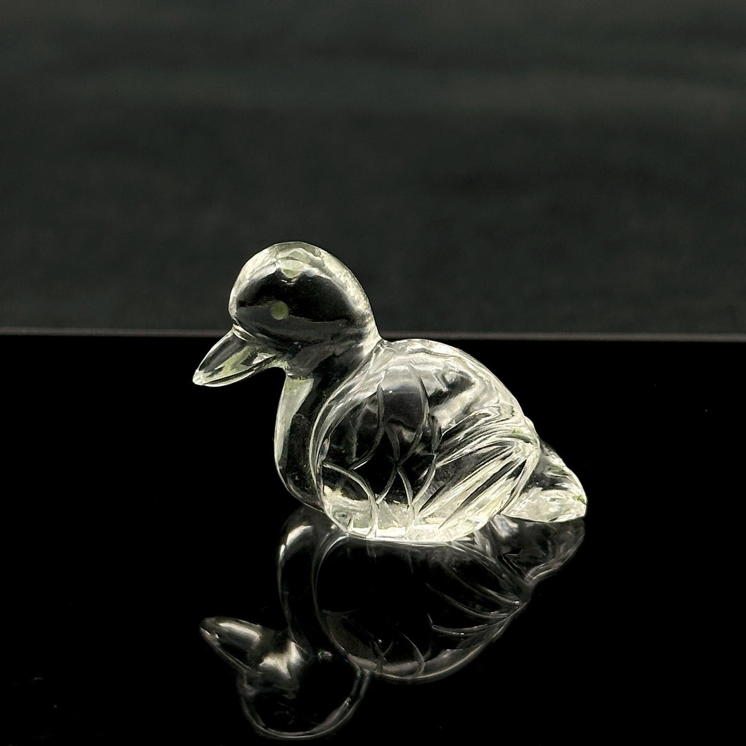 Crystal Quartz Duck Carving: Handmade Gemstone Bead (22x30mm)