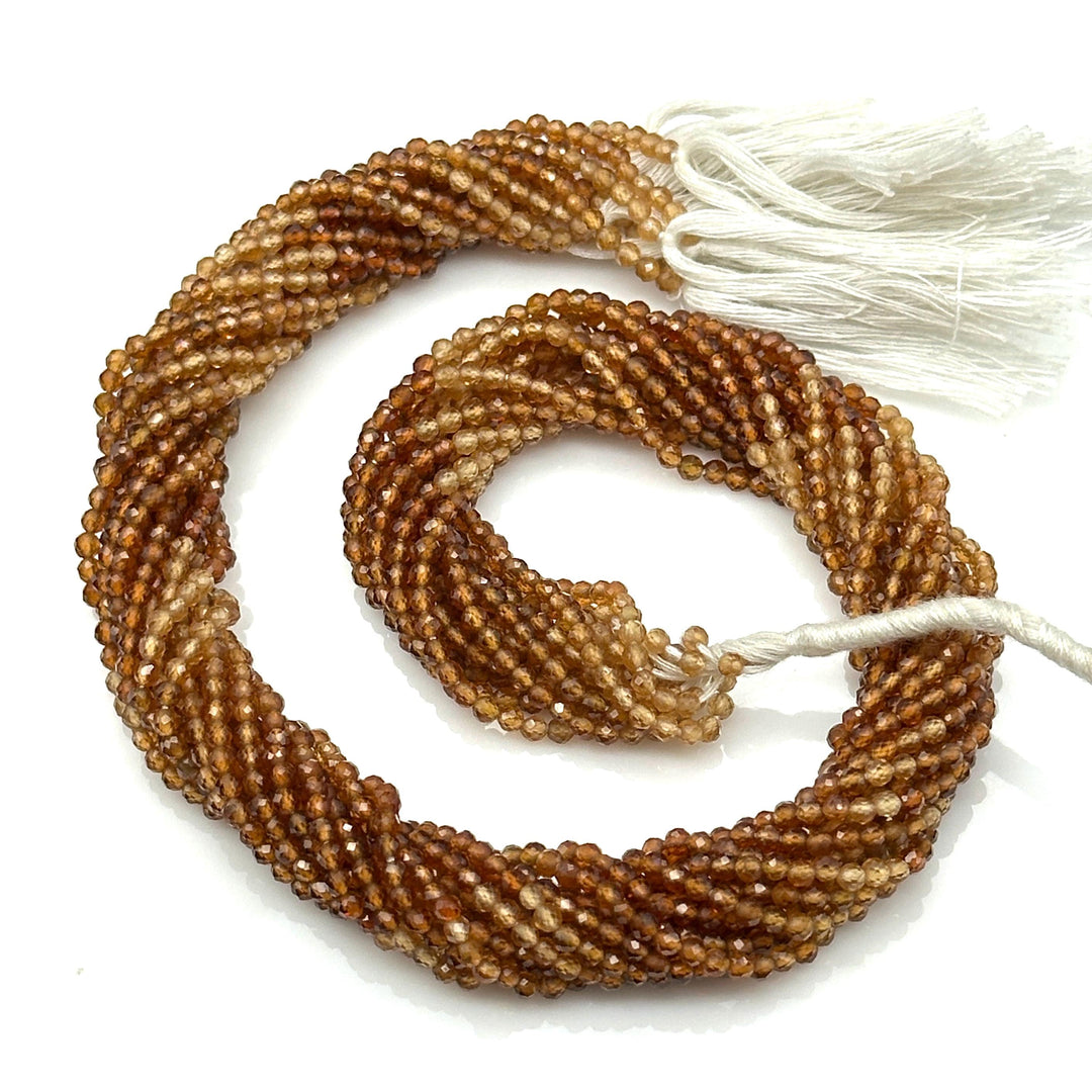 Natural Hessonite Shaded Faceted Round Shape Beads, 2 MM Brown Hessonite Gemstone Beads, 13 Inched Hessonite Loose Beads Strand for Jewelry
