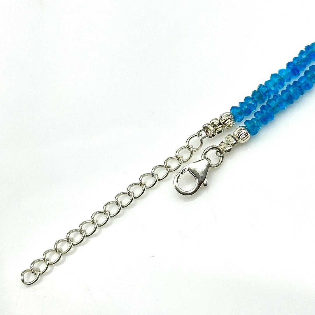 Natural Neon Apatite Beaded Necklace, Faceted Apatite Gemstone Necklace, Silver Jewelry, Handmade Yoga & Meditation Necklace, Gift for Wife