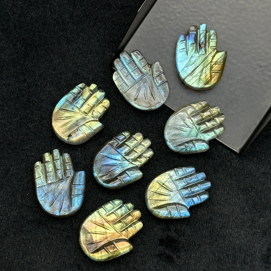 Natural Flashy Labradorite Hamsa Shape Carving Gemstones, 25 MM Palm Shape Gemstone, Healing Power Beads, Hand Carved Jewelry Making Charms