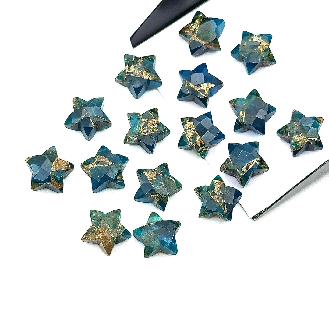 Faceted Neon Copper Turquoise Star Beads: Gemstone Carvings (10mm)