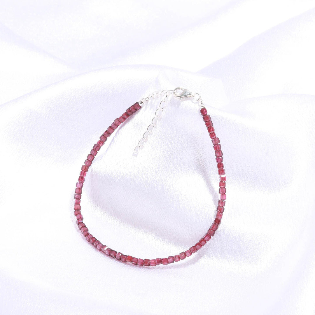Natural Garnet Box Beads Bracelet, Faceted Box Shape Beads Bracelet, 925 Sterling Silver, January Birthstone Gifts