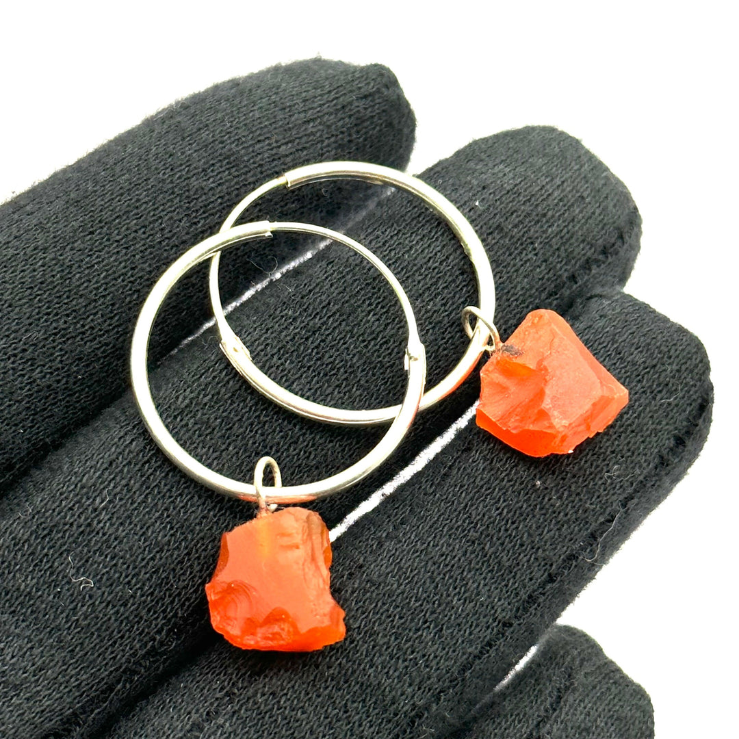 Natural Rough Carnelian Handmade Hoop Earings, Carnelian Dangle & Hoop Earrings For Girls, Fashionable Earrings For Girls, Gift For Her