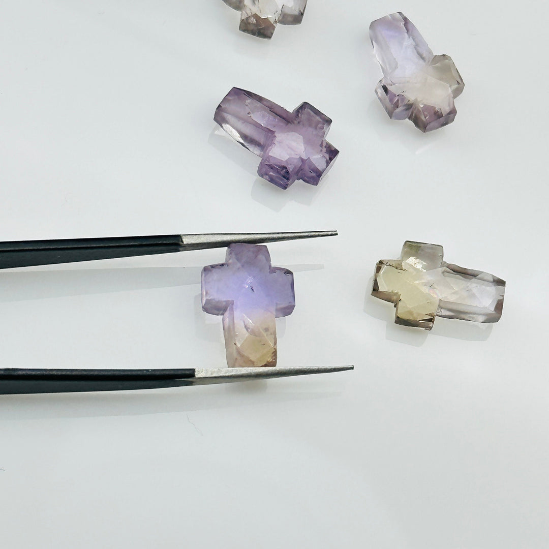 Natural Ametrine Cross Shape Beads ~ Ametrine Carvig Gemstone Beads ~ Faceted Ametrine Beads ~ 15 MM Cross Charm Beads ~ Holy Cross Beads