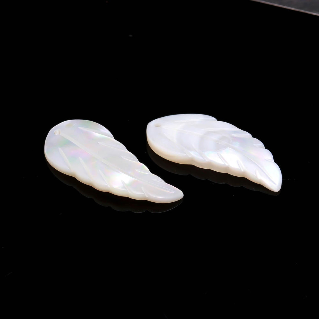 1 Pc Mother of Pearl Leaf Shape Beads, AAA Luster Pearl Leaf Shape Charms, Top face Drill Pearl Charms, Jewelry Making Beads, 30 MM