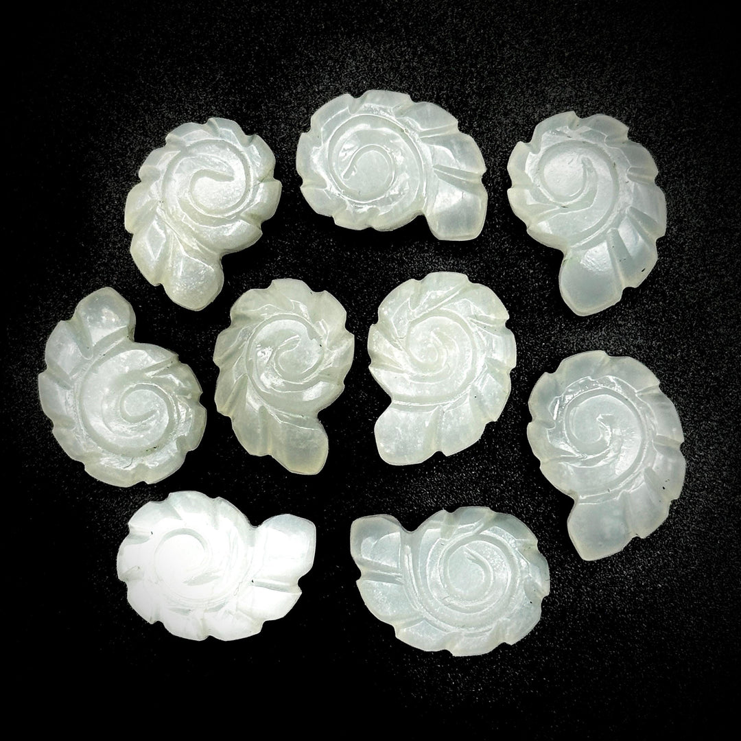 White Moonstone Carved Shell Beads: Snail Shape Gemstone Charm (16mm)