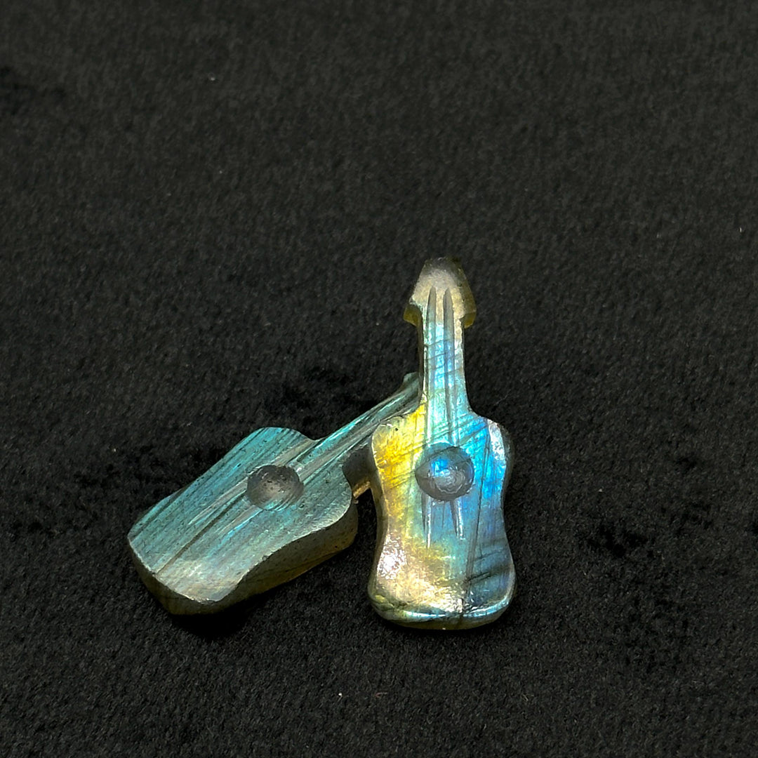 Flashy Labradorite Guitar Shape Carving Beads, Little Guitar Shape Hand Carved Gemstone, 26 MM, Miniature Guitar Gemstone, Tiny Charms
