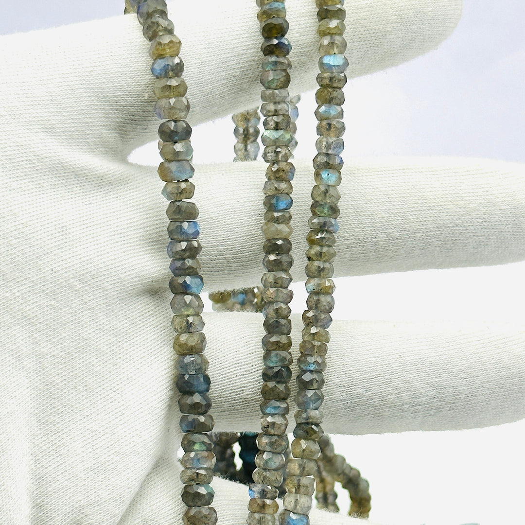 Flashy Labradorite Faceted Rondelle Beads, Natural Blue Fire Labradorite Beads, 4 mm MM Black Rainbow Beads, Wholesale Jewelry Making Beads