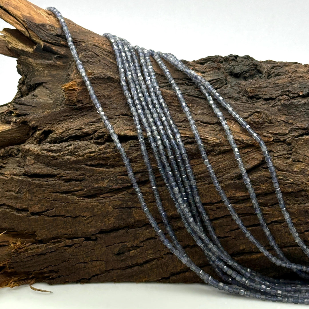 Natural Iolite Box Shape Beads, 3 MM Blue Iolite Gemstone Beads, 13 Inches Iolite Cube Shape Faceted Loose Beads Strand for Jewelry Making