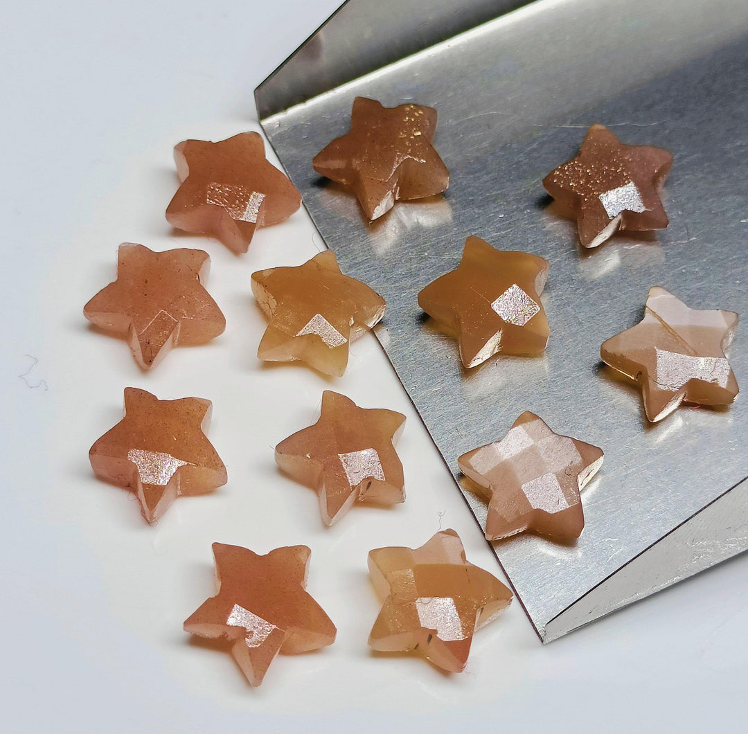 Natural Peach Moonstone Star Shape Briolettes, Faceted Carve Moonstone Star Beads, Loose Gemstone Beads, Star Shape Carving 10 MM