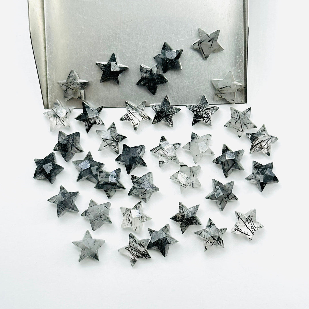Super Cute Natural Black Rutile Star, Faceted Stars Shape Beads, Jewelry Making Loose Gemstone, Faceted Hand Carved Gemstone, 8 mm